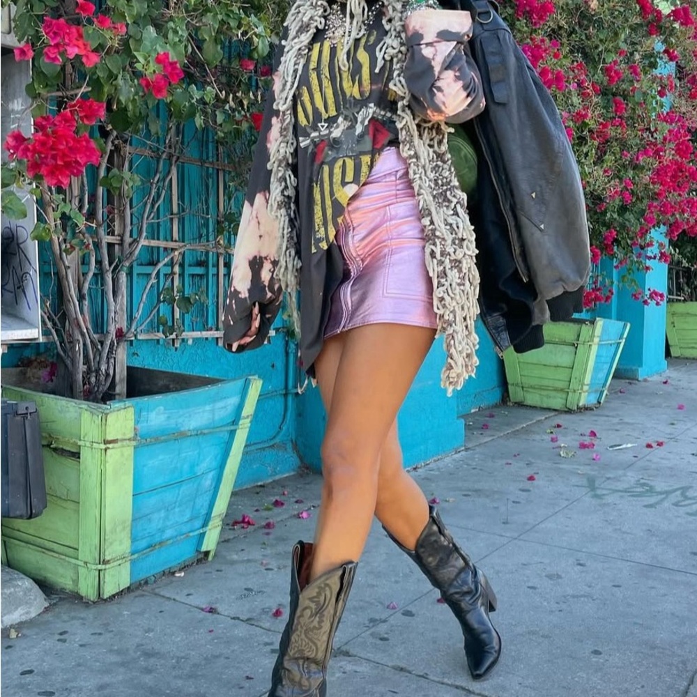 Pink Metallic Mini Skirt